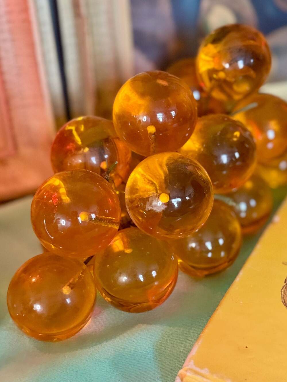 Vintage Mid-century Amber Lucite Grape Cluster Sculpture